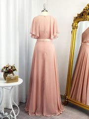 A-line Sweetheart Short Sleeves Ruffles Floor-Length Chiffon Dress