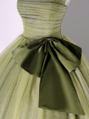 A Line Tulle Green Long Prom Dress, Green Tulle Evening Party Dresses