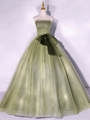 A Line Tulle Green Long Prom Dress, Green Tulle Evening Party Dresses