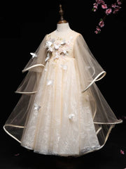 A-Line Tulle Lace Butterfly Champagne Flower Girl Dresses