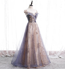 A-line Tulle with Lace Applique Party Dresses Tulle Long Prom Dresses prom Dresses shops