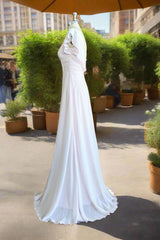 A-line V-Neck Flutter Sleeves Bridesmaid Dress Floor-Length Chiffon Wedding Dress With Ruffle