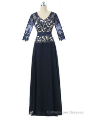 A-line V-neck Half Sleeves Navy Blue Mother Of The Bride Dresses