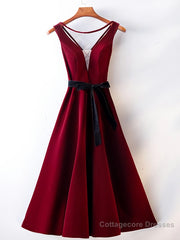 A Line V Neck Short Burgundy Prom Dresses, Wine Red Short Formal Graduation Homecoming Dresses