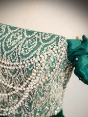 A-Line Velvet Sequin Beads Green Long Prom Dresses, Green Velvet Long Formal Dresses