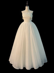 A-Line White Strapless Pleats Wedding Dresses