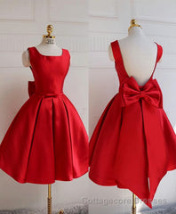 Cute A Line Satin Short Prom Dress, With Bow Evenig Dress