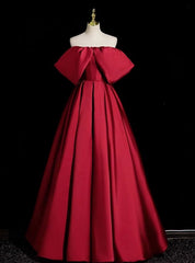 Adorable Burgundy Satin Off the Shoulder Prom Dresses