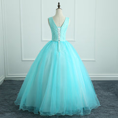 Adorable Light Blue Tulle with Flowers Floor Length Ball Gown Formal Dresses, Blue Sweet 16 Dresses