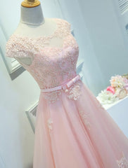 Adorable Pink Knee Length Party Dresses, Lace Applique Cute Homecoming Dresses