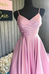 Elegant Pleated A Line Pink Customized Floor Length Long Prom Dress, Ae893