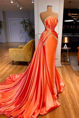 Amazing Orange Crystal Mermaid Prom Dresses With Detachable Train