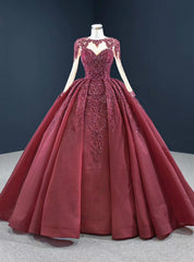 At Incredible Price Burgundy Ball Gown Organza Beading Long Sleeve Prom Dresses