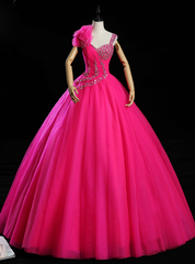 At Incredible Price Fuchsia Ball Gown Tulle Pleats Crystal Quinceanera Dresses