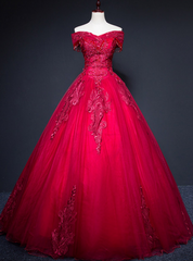 Available In Sizes 0-24 Burgundy Ball Gown Tulle Appliques Beading Quinceanera Dresses