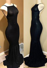 Backless black prom Dresses, sequins evening gowns