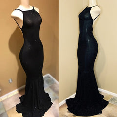 Backless black prom Dresses, sequins evening gowns