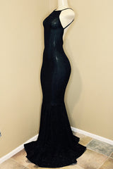 Backless black prom Dresses, sequins evening gowns