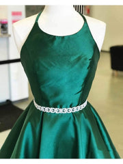 Backless Dark Green Short Prom Dresses, Short Dark Green Formal Homecoming Dresses