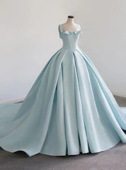 Ball Gown Blue Satin Formal Prom Dresses