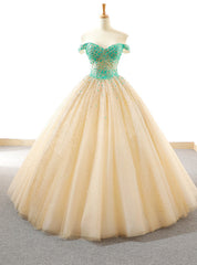 Ball Gown Champagne Tulle Sequins Off The Shoulder Wedding Dresses