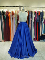 Ball Gown Jewel Floor-Length Satin Evening Dresses With Rhinestone