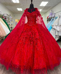 Ball Gown Lace Off-the-Shoulder Red Quinceanera Dresses