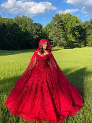 Ball Gown Lace Off-the-Shoulder Red Quinceanera Dresses