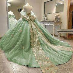 Ball Gown Light Green Tulle Quinceanera Dress With Butterflies