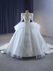 Ball Gown Long Sleeve Tulle Sequins Beading Wedding Dresses