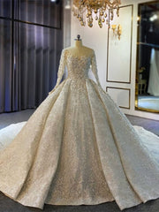 Ball Gown Sequins Long Sleeve Beading Luxury Wedding Dresses