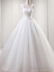 Ball-Gown Square Ruffles Floor-Length Tulle Wedding Dress