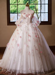 Ball Gown Tulle 3D Flower Off the Shoulder Quinceanera Dresses