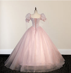 Ball-Gown Tulle  Pink Sweetheart Floor-Length Graduation Birthday Party Dresses with Sequined