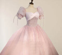 Ball-Gown Tulle  Pink Sweetheart Floor-Length Graduation Birthday Party Dresses with Sequined