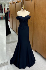 Long Mermaid Prom Dresses Navy Blue Off-the-shoulder Sweetheart Sleeveless