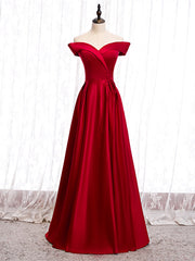 Beautiful Off The Shoulder Burgundy Satin Button Long Prom Dresses Under 119