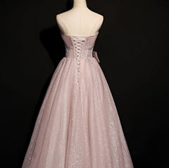 Beautiful Pink Tulle Sequins Strapless Pleats Beading Prom Dress Formal Ball Gown Brithday Quinceanera Dress