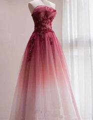 Beautiful Tulle Gradient with Beaded Long Party Dress A-line Gradient Prom Dress prom dresses shops