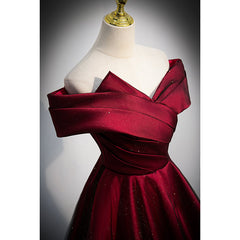 Black and Red Satin Off Shoulder Long Junior Prom Dresses, A-line Satin Party Dresses