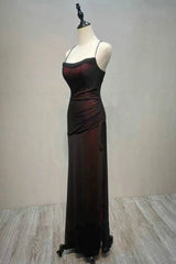 Black and Red Straps Long Simple Party Dress, Black and Red Prom Dress