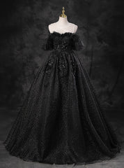 Black Ball Gown Appliques Beading Quinceanera Dresses