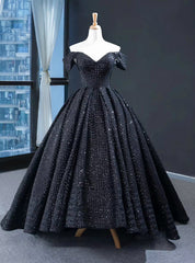 Black Ball Gown  Sequins Off the Shoulder Prom Dresses