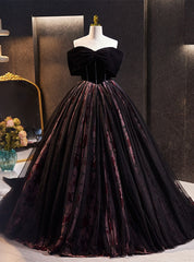 Black Ball Gown Off the Shoulder Prom Dresses