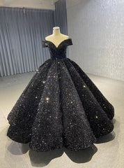 Black Ball Gown Sequins Off the Shoulder prom Dresses