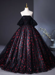 Black Ball Gown Strapless Embroidery Quinceanera Dresses