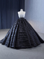 Black Ball Gown Tiers Sequins Prom Dresses