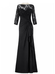 Black Chiffon Lace Beaded Half Sleeves Mother Of The Bride Dresses