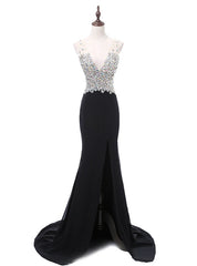 Black Chiffon Mermaid V-neck Prom Dresses