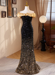 Black Gold Sequins Mermaid Prom Dresses